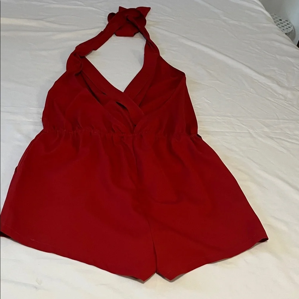 Hot & Delicious Red Halter Tie-Back One-Piece Romper